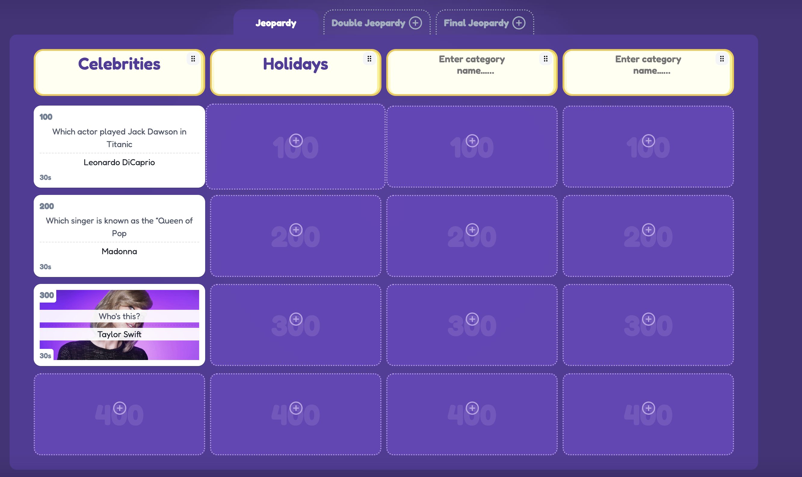 Creating a classroom Jeopardy game in the Jippis board creator with categories and questions